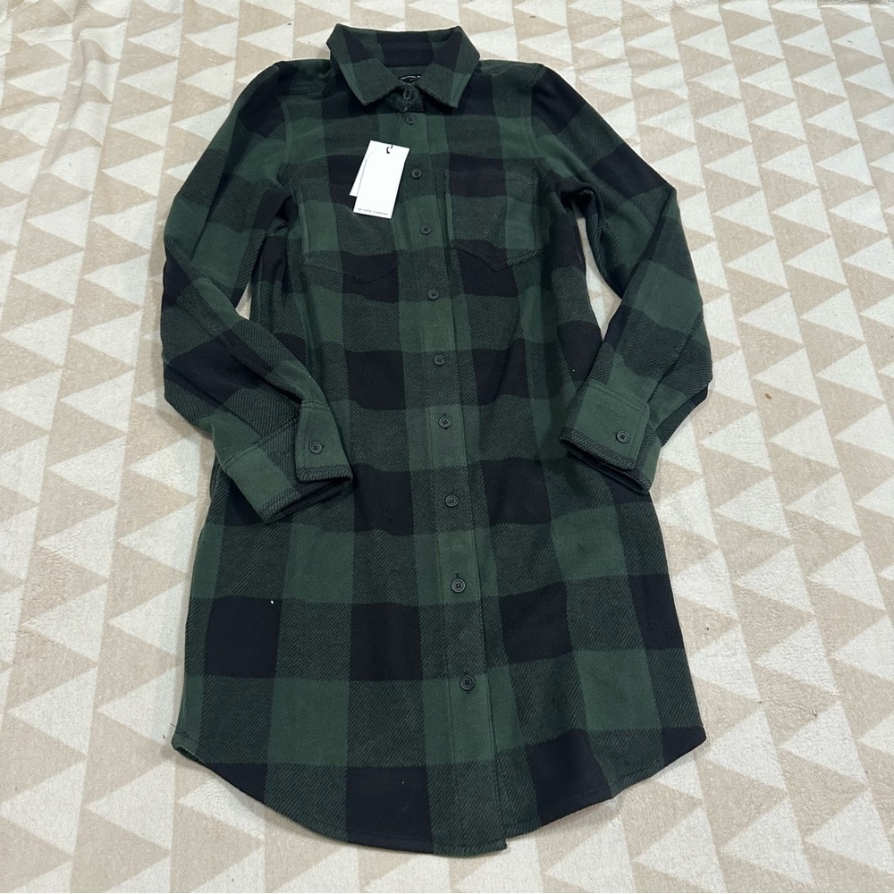 Universal standard super soft green plaid button down collared shirt dress